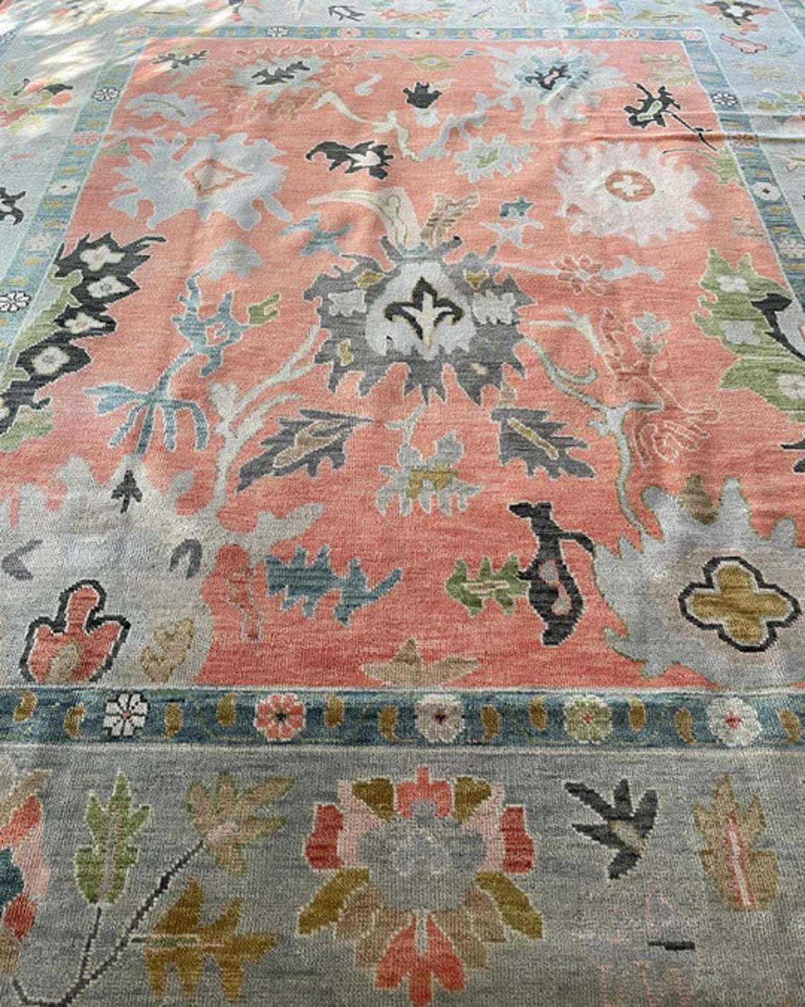 Low Pile Hand Knotted Floral Red Luxury Rug Oushak Rug Geometric Knotted Rug Bedroom, Living, Area Modern Oushak Rug/ Large Area/Muted Oushak Rug