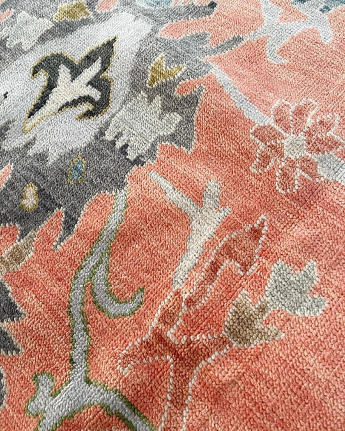 Low Pile Hand Knotted Floral Red Luxury Rug Oushak Rug Geometric Knotted Rug Bedroom, Living, Area Modern Oushak Rug/ Large Area/Muted Oushak Rug