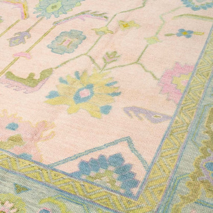 Pink Floral Shape Unique Abestract Green Accent Turkish Rug Knots Bedroom Rug For Living Room Bedroom- Low Pile Rug 5x8 6x9 7x10 8x10 9x12 10x14 Large Area Rug