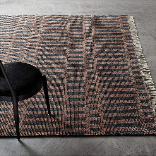 Brown & Black Hand Knotted Rug- Low Pile Rug 5x8 6x9 7x10 8x10 9x12 10x14 Large Area Rug Hand Woven Rugs Bedroom Living Room Dark Rugs