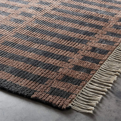 Brown & Black Hand Knotted Rug- Low Pile Rug 5x8 6x9 7x10 8x10 9x12 10x14 Large Area Rug Hand Woven Rugs Bedroom Living Room Dark Rugs