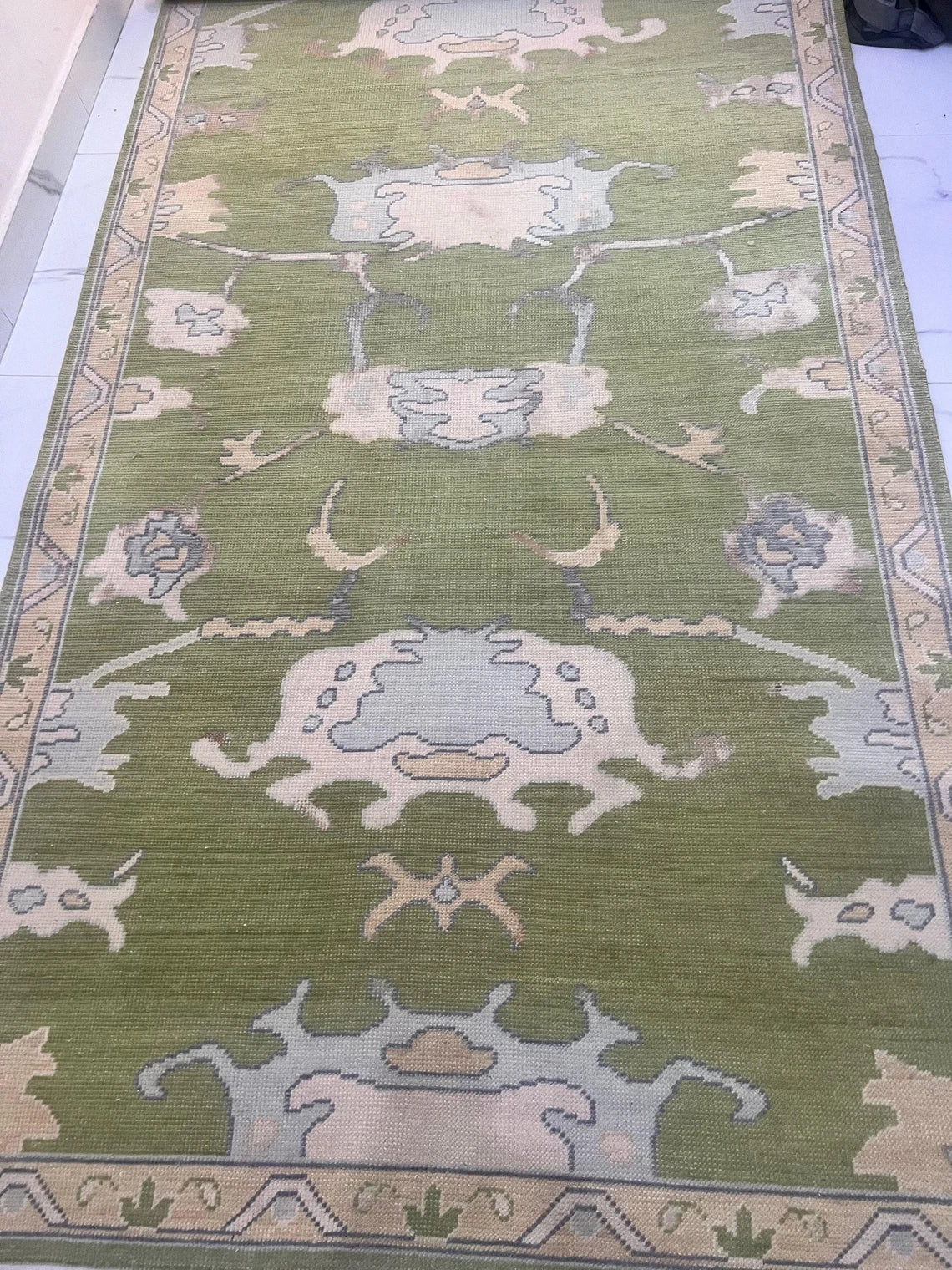 Low Pile Green Accent Oushak Runner Boho Rug Hand Woolen Oushak Rug Living Room,Dining Room,Office,Bedroom,Hand Knotted Wool Area Rug,9X12,