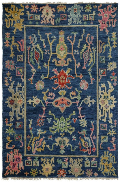 Low Pile Royal Blue 8x10 Hand Knotted Carpet Floral Oushak Rug Rug Hallway Rugs 100% Wool Rug 8X10, 9X12, 10X14, 12X15, 12X18 Made To Order