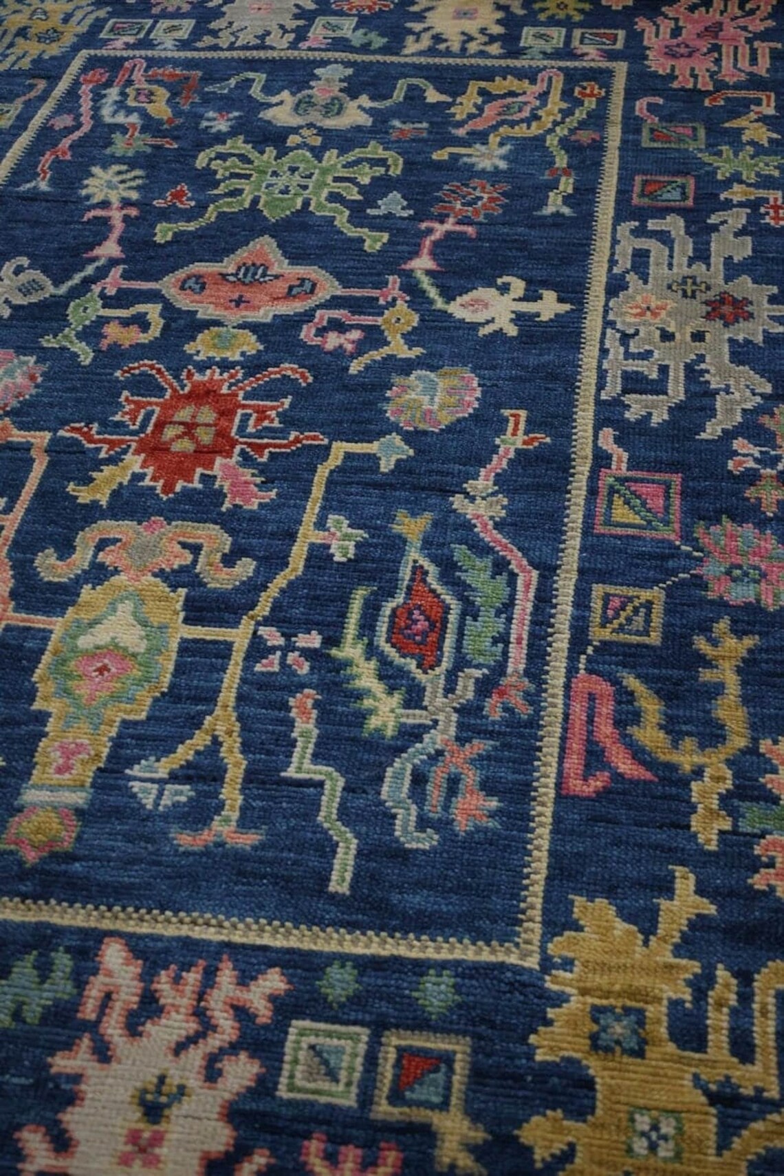 Low Pile Royal Blue 8x10 Hand Knotted Carpet Floral Oushak Rug Rug Hallway Rugs 100% Wool Rug 8X10, 9X12, 10X14, 12X15, 12X18 Made To Order