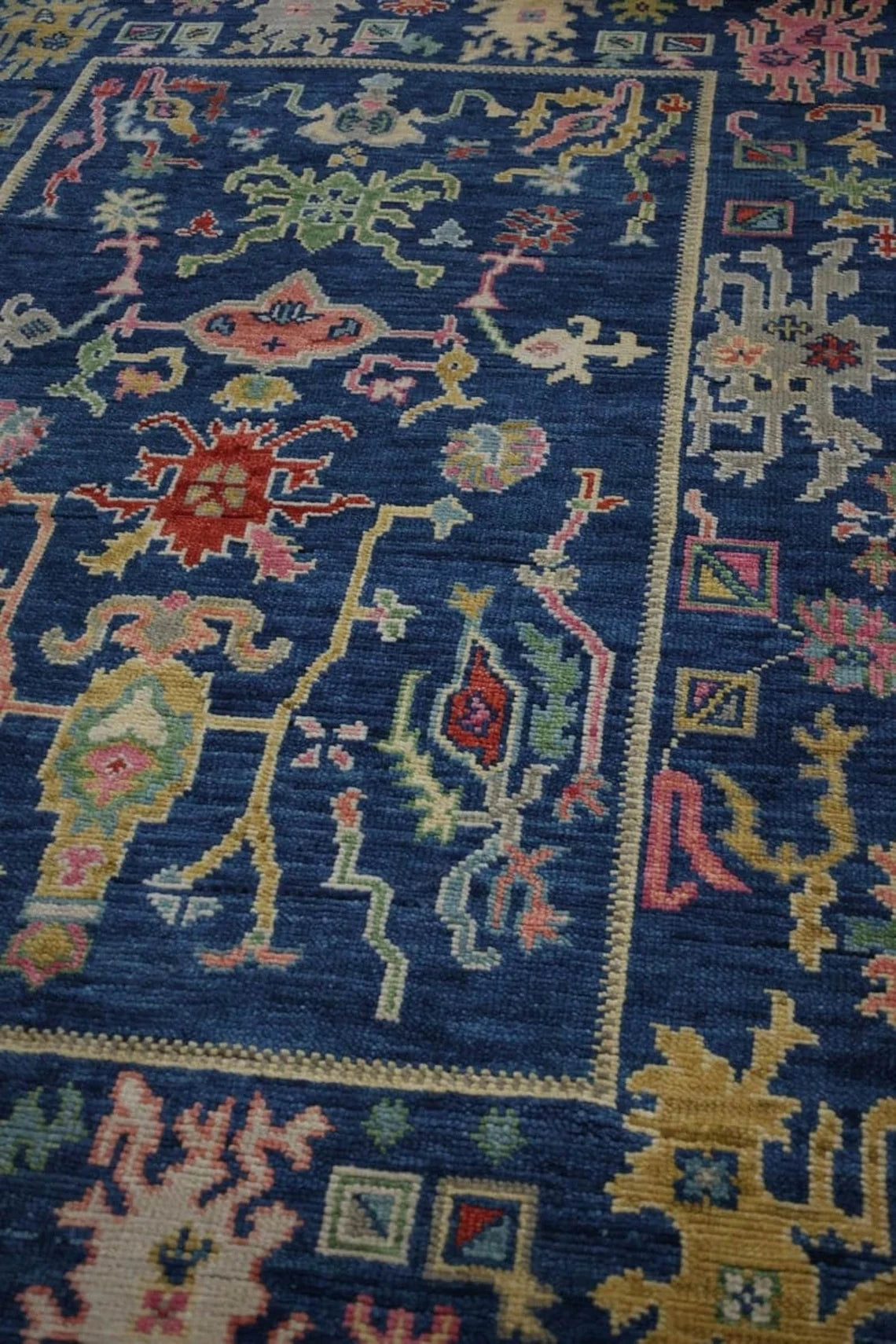 Low Pile Blue Contempory Hand Knotted Oushak Rug Carpet Floral Oushak Rug Rug Hallway Rugs 100% Wool Rug 8X10, 9X12, 10X14 12X15, 12X18 Made To Order