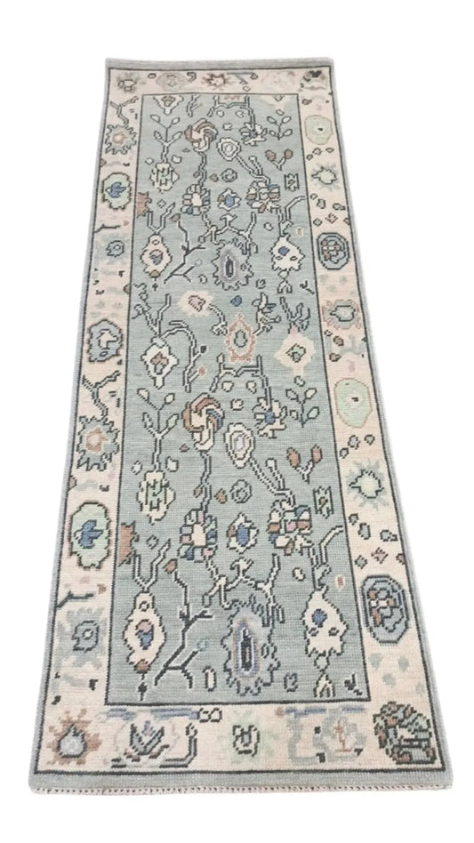 Gray Hand Knotted 8x10 Floral Area Low Pile Rug Farmhouse Rug, Abstract Runner Rug Vintage Home Decor Rug 8x10 Bedroom, Living Room, Hallway, Office