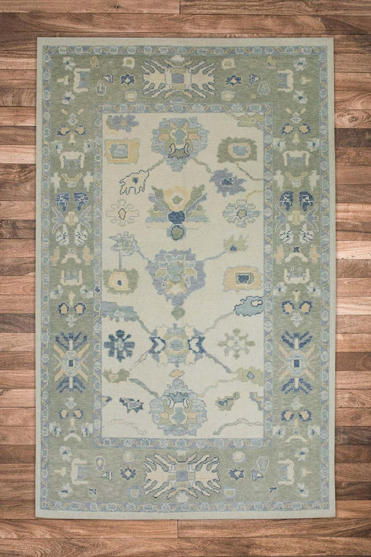 Lite Gray Border Green Accent Oushak Rug 8x10 Area Low Pile Rug Turkish Rug Knots Bedroom Rug For Living Room Bedroom 5x8 6x9 8x10 9x12 10x14 12x15