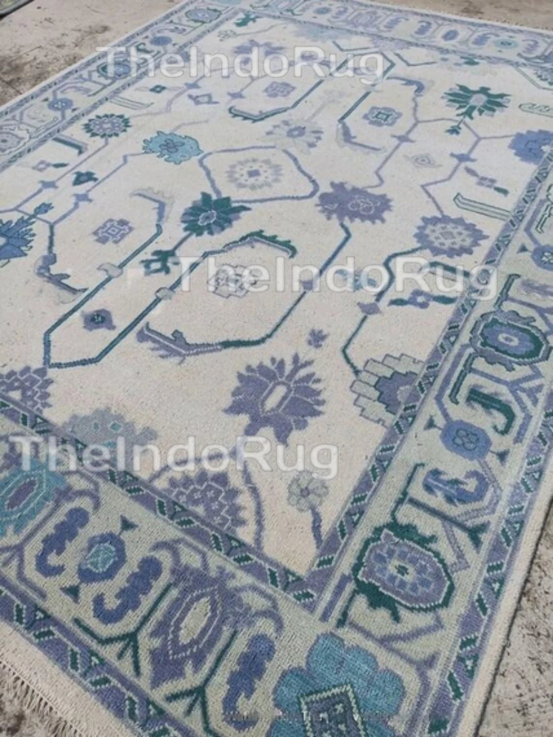 White Floral Contemporary Area Low Pile Rug Hand Knotted Oushak Rug Bedroom, Hallway, Living Room, Dinning Room, Stair Rug Kids Rugs, Home