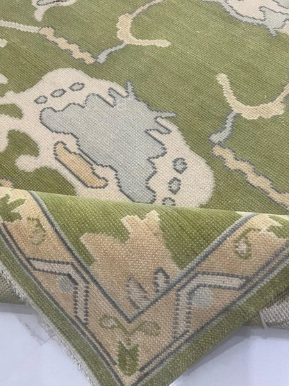 Low Pile Green Accent Oushak Runner Boho Rug Hand Woolen Oushak Rug Living Room,Dining Room,Office,Bedroom,Hand Knotted Wool Area Rug,9X12,