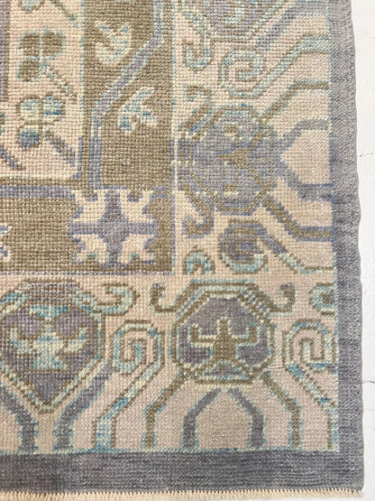 Low Pile Gray Floral 10x14 Large Area Rugs Floral Rugs for Living Room, Dining Room, Office, Bedroom, Hand Knotted Wool Area Rug, 9x12/ 10x14/ 12x15