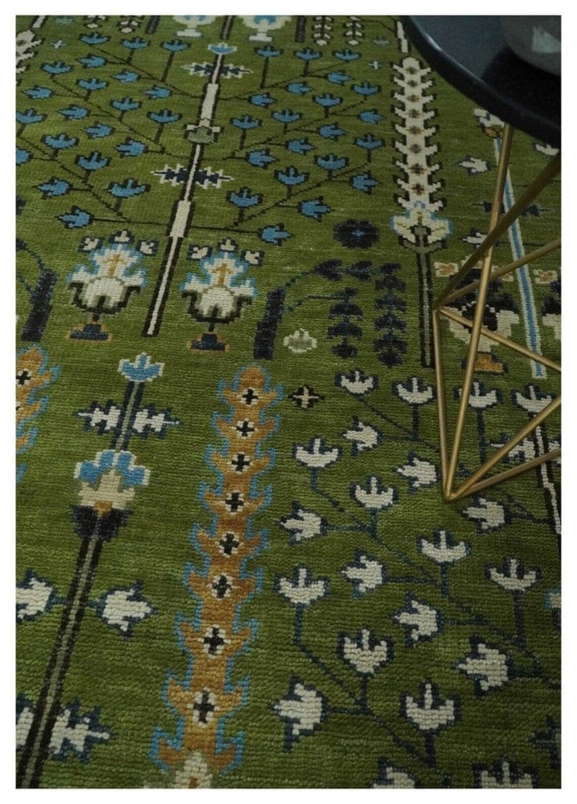 Low Pile Antique 6x9, 8x10, 9x12,10x14 Hand Knotted Green Moss And Blue TradItional Turkish Vintage Oushak Wool Rug hallway rug living room rug