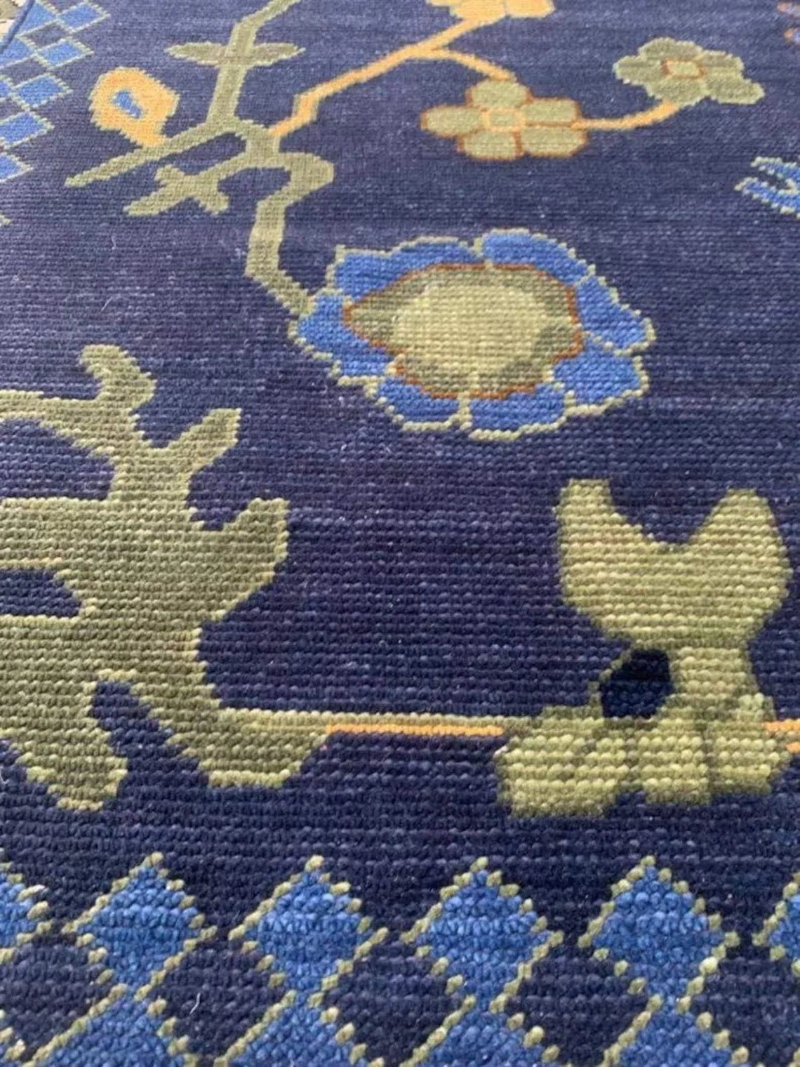 Low Pile Blue Contempory Hand Knotted Oushak Rug Carpet Floral Oushak Rug Rug Hallway Rugs 100% Wool Rug 8X10, 9X12, 10X14 12X15, 12X18 Made To Order