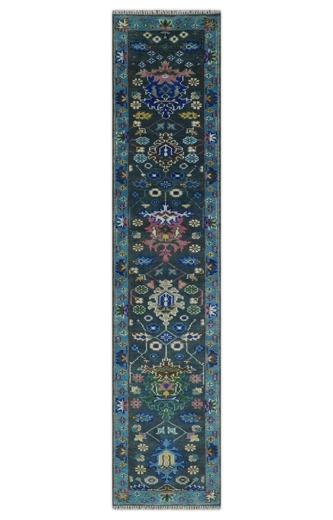 Low Pile Antique 6x9, 8x10, 9x12,10x14 Hand Knotted Gray Moss And Blue TradItional Turkish Vintage Oushak Wool Rug hallway rug living room rug