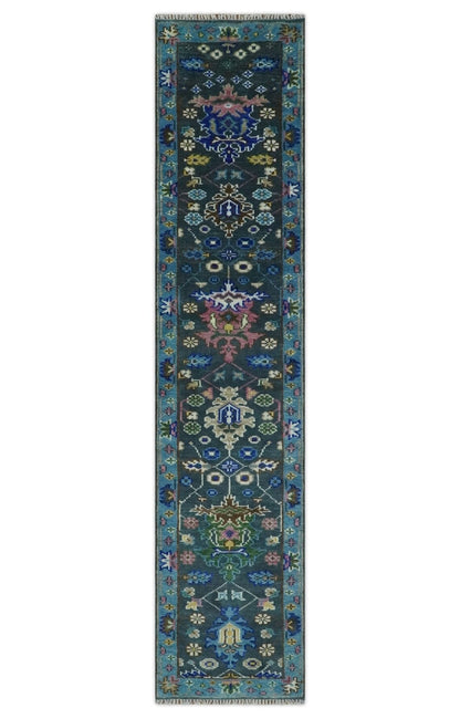 Low Pile Antique 6x9, 8x10, 9x12,10x14 Hand Knotted Gray Moss And Blue TradItional Turkish Vintage Oushak Wool Rug hallway rug living room rug