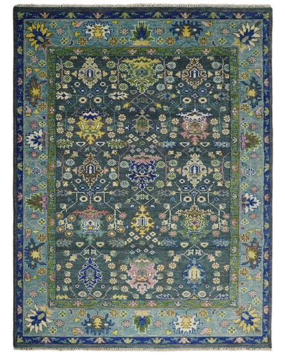 Low Pile Antique 6x9, 8x10, 9x12,10x14 Hand Knotted Gray Moss And Blue TradItional Turkish Vintage Oushak Wool Rug hallway rug living room rug