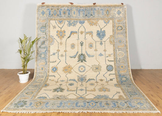 Beige 8x10, 9x12 Area Rug Oushak Rug Hand Knotted Wool Rug Contempory Oushak Rug Hand Knotted Wool Rug Abstrect Rug Hand Made Rug 100% Wool Low Pile