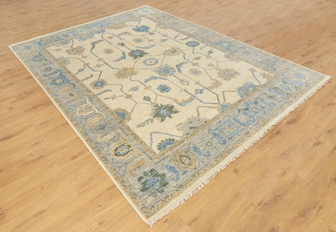 Beige 8x10, 9x12 Area Rug Oushak Rug Hand Knotted Wool Rug Contempory Oushak Rug Hand Knotted Wool Rug Abstrect Rug Hand Made Rug 100% Wool Low Pile