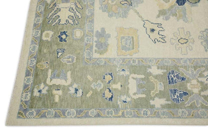 Lite Gray Border Green Accent Oushak Rug 8x10 Area Low Pile Rug Turkish Rug Knots Bedroom Rug For Living Room Bedroom 5x8 6x9 8x10 9x12 10x14 12x15