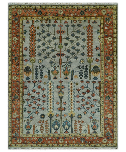 Low Pile Hand Knottedd Rust And Blue Traditional Turkish Vintage Multi Size 6X9 7X10 8X10 9X12 Large Area Rug Hand Woven Rugs Bedroom Living Room