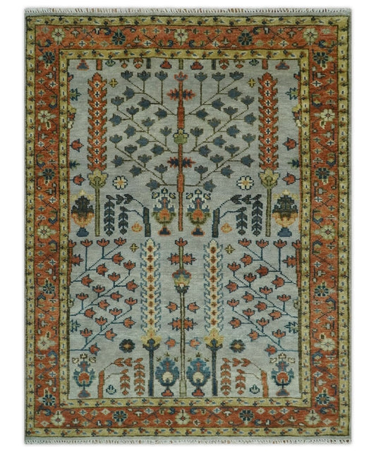 Low Pile Hand Knottedd Rust And Blue Traditional Turkish Vintage Multi Size 6X9 7X10 8X10 9X12 Large Area Rug Hand Woven Rugs Bedroom Living Room