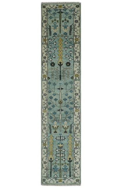 Antique Hand Knotted Green Moss And Ivory Traditional Turkish Vintage Oushak Custom Made Wool Area Low Pile Rug 6X9 7X10 8X10 9X12 Large Area Rug