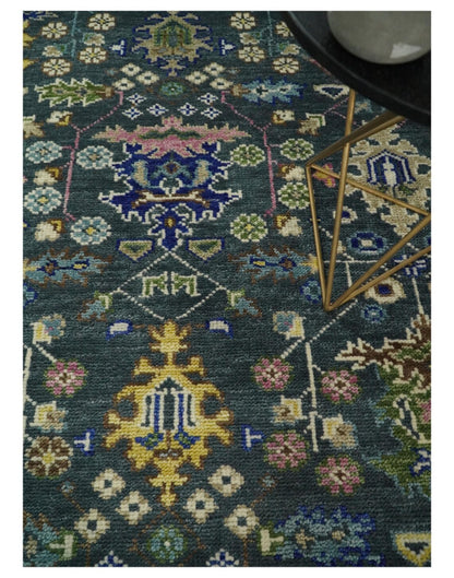 Low Pile Antique 6x9, 8x10, 9x12,10x14 Hand Knotted Gray Moss And Blue TradItional Turkish Vintage Oushak Wool Rug hallway rug living room rug