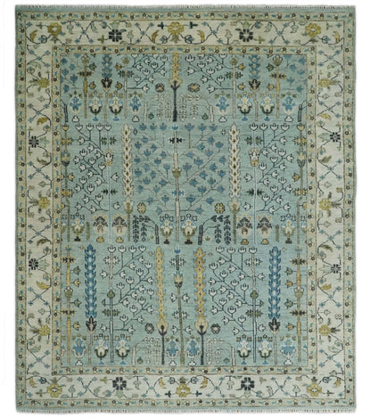 Antique Hand Knotted Green Moss And Ivory Traditional Turkish Vintage Oushak Custom Made Wool Area Low Pile Rug 6X9 7X10 8X10 9X12 Large Area Rug