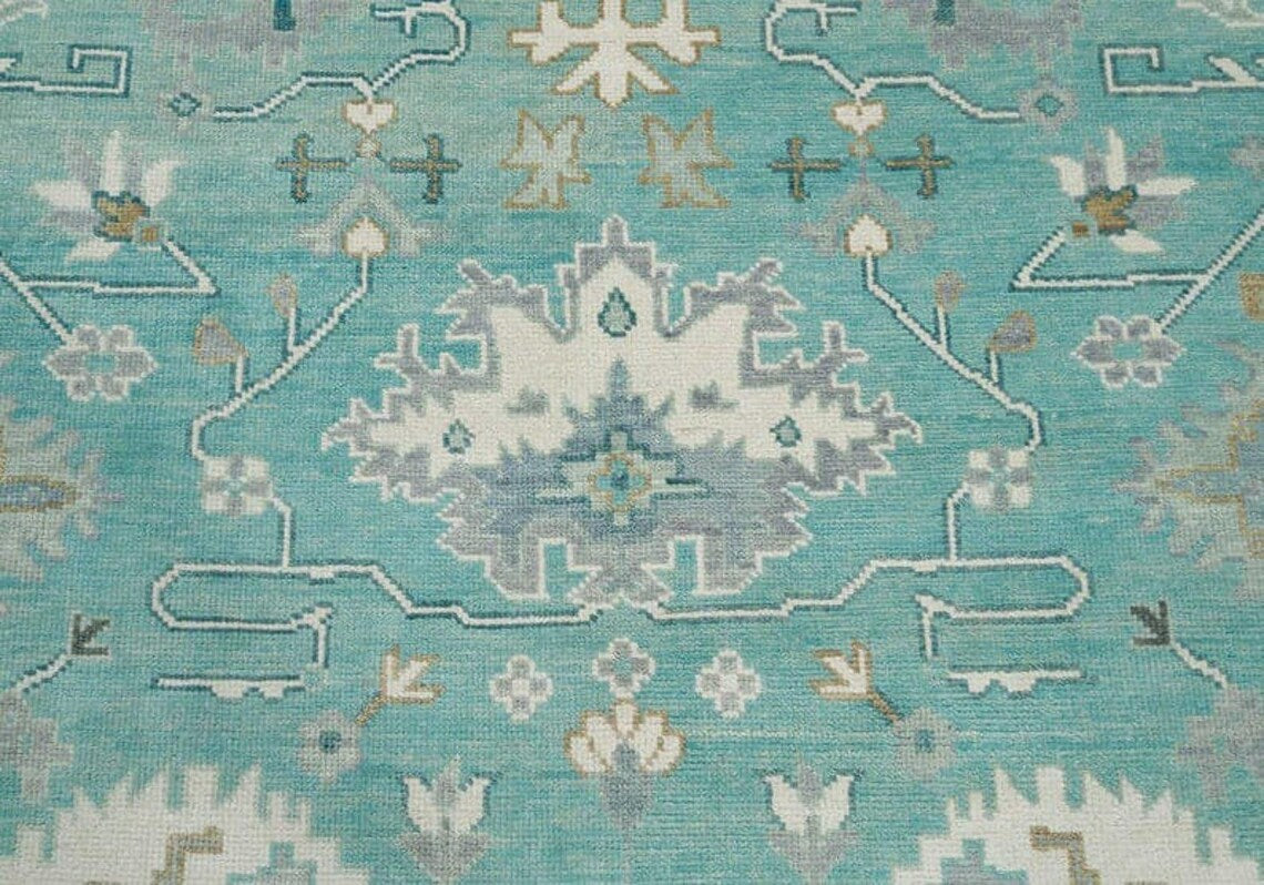 Low Pile 8X10 Light Green Area Rug Oushak Rug 9X12 Hand Knotted Rug Abstrect Rug Soft Pile Premium Wool Hand Knotted Turkish Inspired, Customize